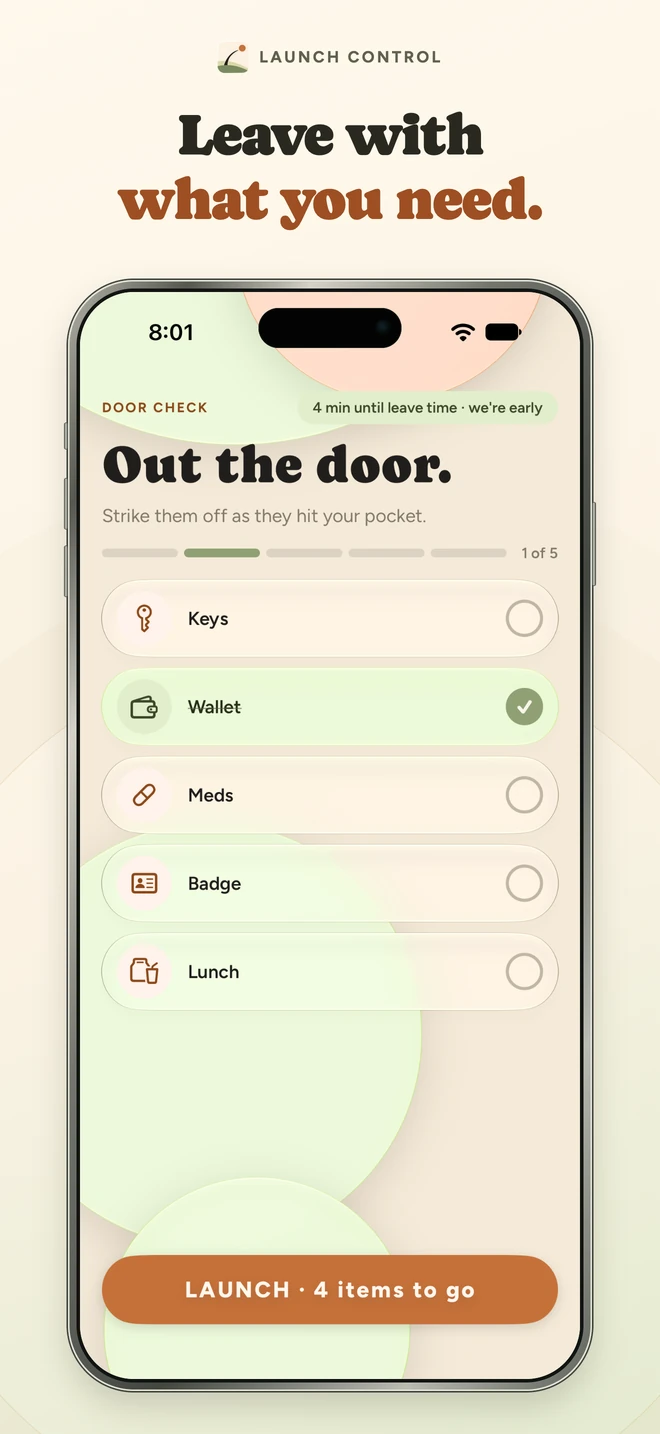 Launch Control App Store screenshot: The final Launch Kit checklist before recording departure