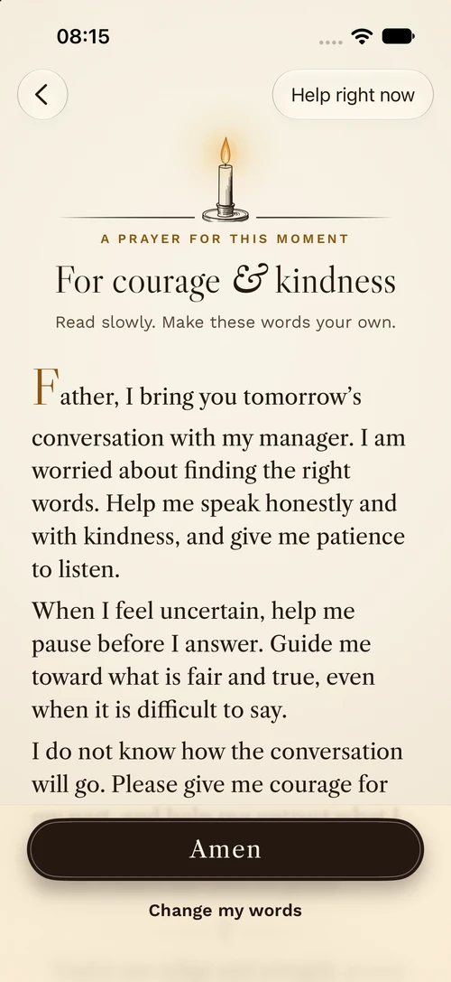 Carried’s example prayer for courage and kindness before a difficult conversation.